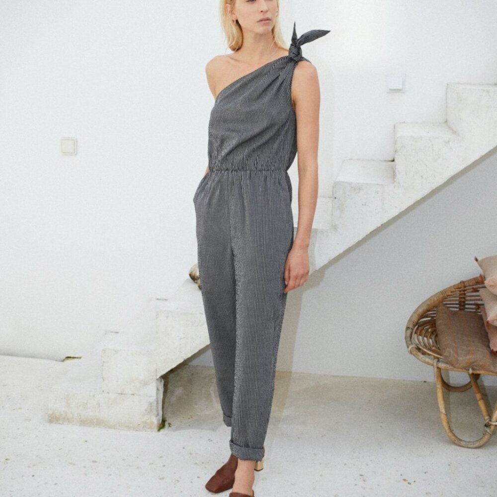 Nanushka Nyla Stripe‎ Jumpsuit in Black & White sz S